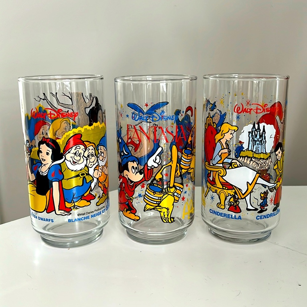 1980s McDonald’s Disney Glasses Collection Vintage Retro Drink ware set of 3